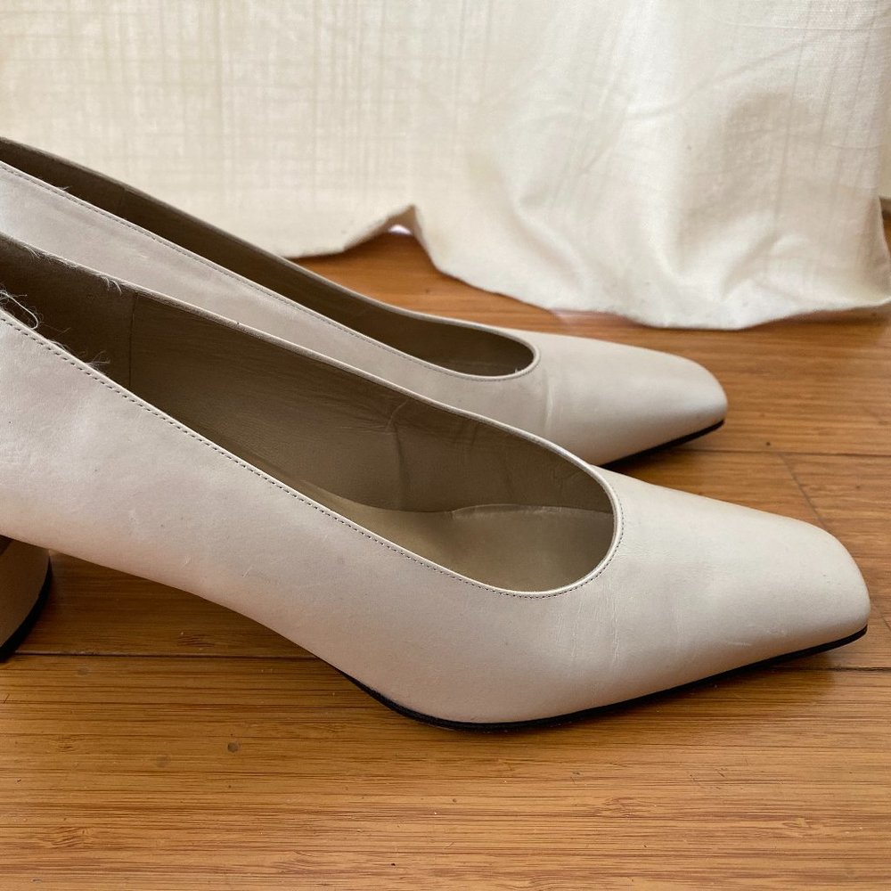 Stuart Weitzman White Pearlescent Square Toe Pumps - image 6